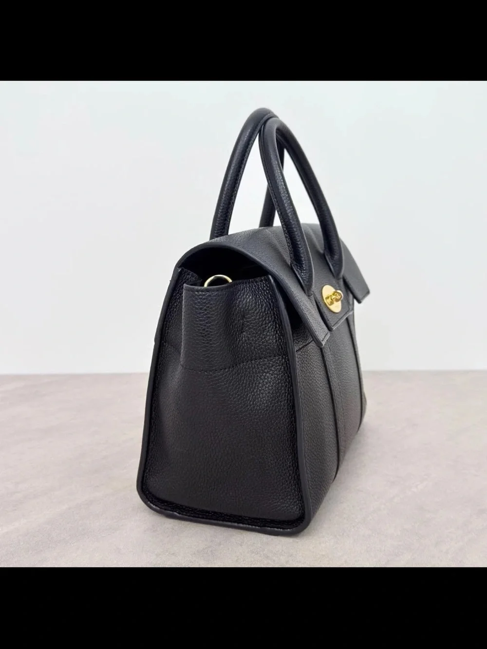 Mulberry Black Leather Top-Handle Satchel with Gold Hardware